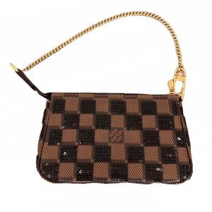 RARE Louis Vuitton Damier Paillettes Pochette Accessories Ebene Black Sequins